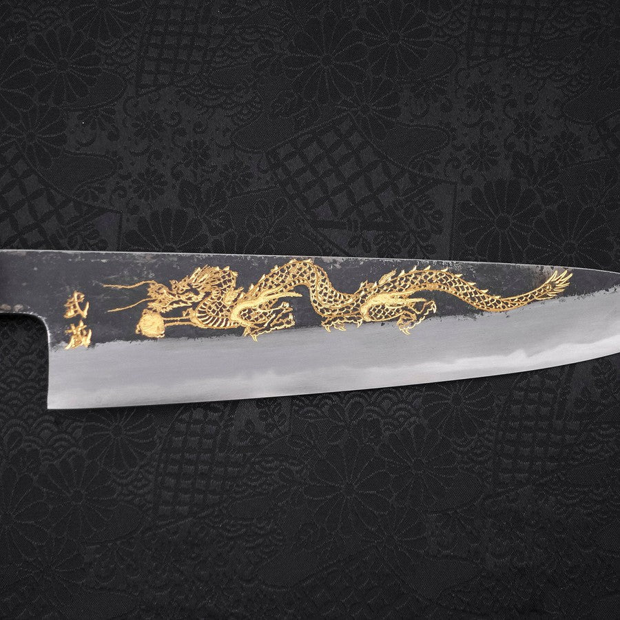 Gyuto White Steel #2 Kurouchi Chokin Dragon Buffalo Ebony Handle 210mm - Image 4