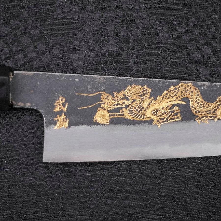 Gyuto White Steel #2 Kurouchi Chokin Dragon Buffalo Ebony Handle 210mm - Image 5