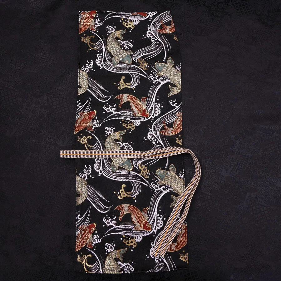 Musashi Japanese Style Kitchen Knife Roll Black Koi 1 Pocket Handmade - Image 6
